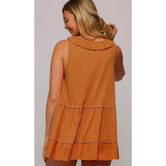 New Gigio Size S M Apricot Clay Solid & Dot Uragiri Woven Mix V Neck Tunic - Picture 4 of 4
